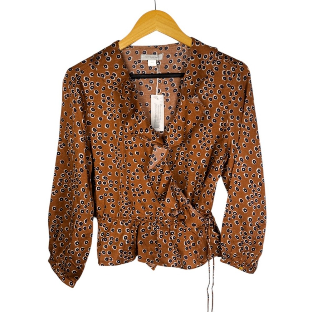 Outerknown Womens Sz‎ M Rhiannon Wrap Top Silk Brown Floral Fall Boho New W/Tags